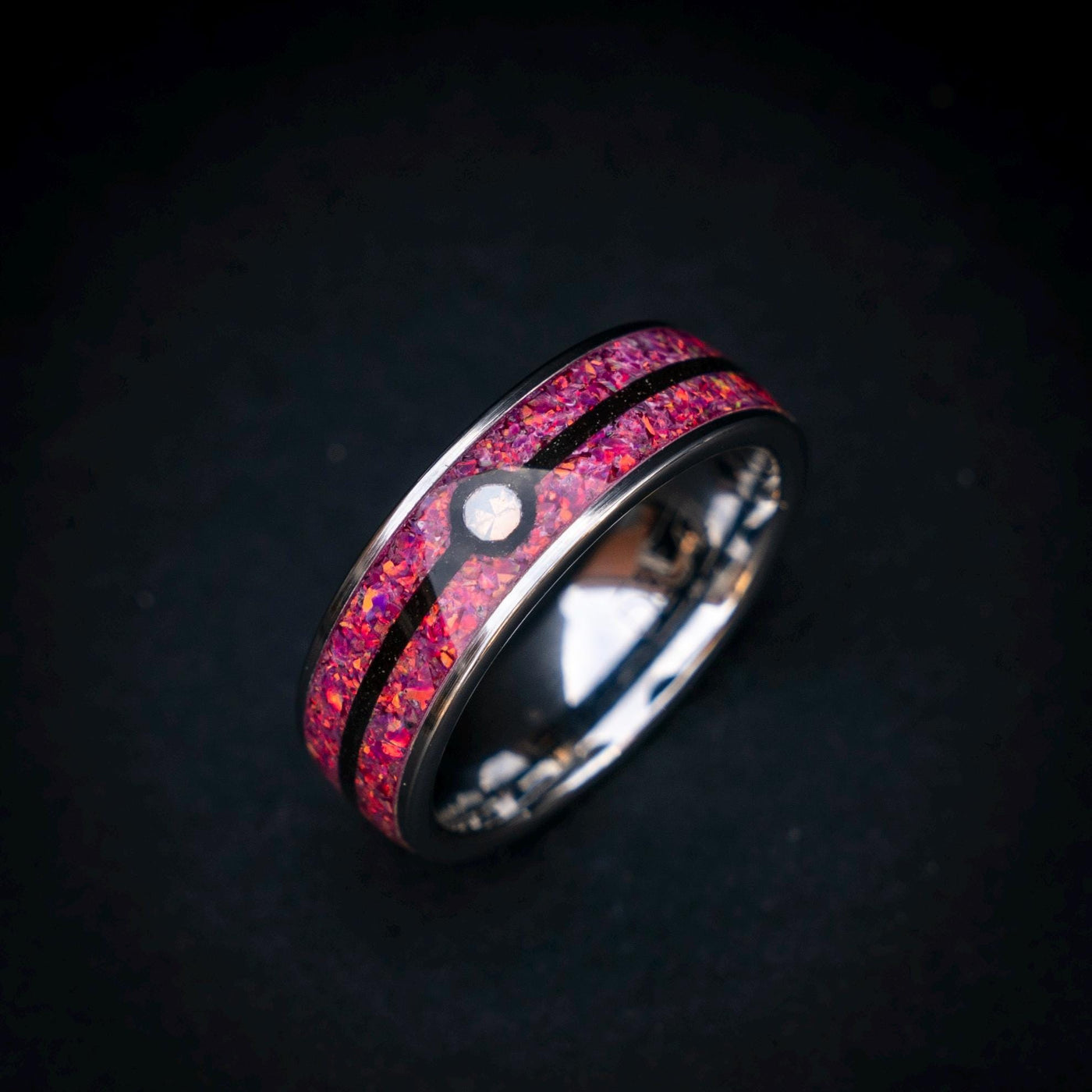 Sleepy Ball Silver Tungsten Ring, Unique Ring, Japanese Anime Inspired, Fire Opal Ring, Handmade Jewelry, Wedding Ring, Cubic Zirconia Ring.