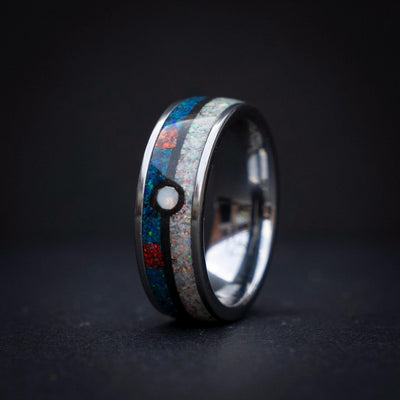 great Ball Silver Tungsten Ring, Unique Ring, Japanese Anime Inspired, Fire Opal Ring, Handmade Jewelry, Wedding Ring, Cubic Zirconia Ring.