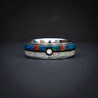 great Ball Silver Tungsten Ring, Unique Ring, Japanese Anime Inspired, Fire Opal Ring, Handmade Jewelry, Wedding Ring, Cubic Zirconia Ring.