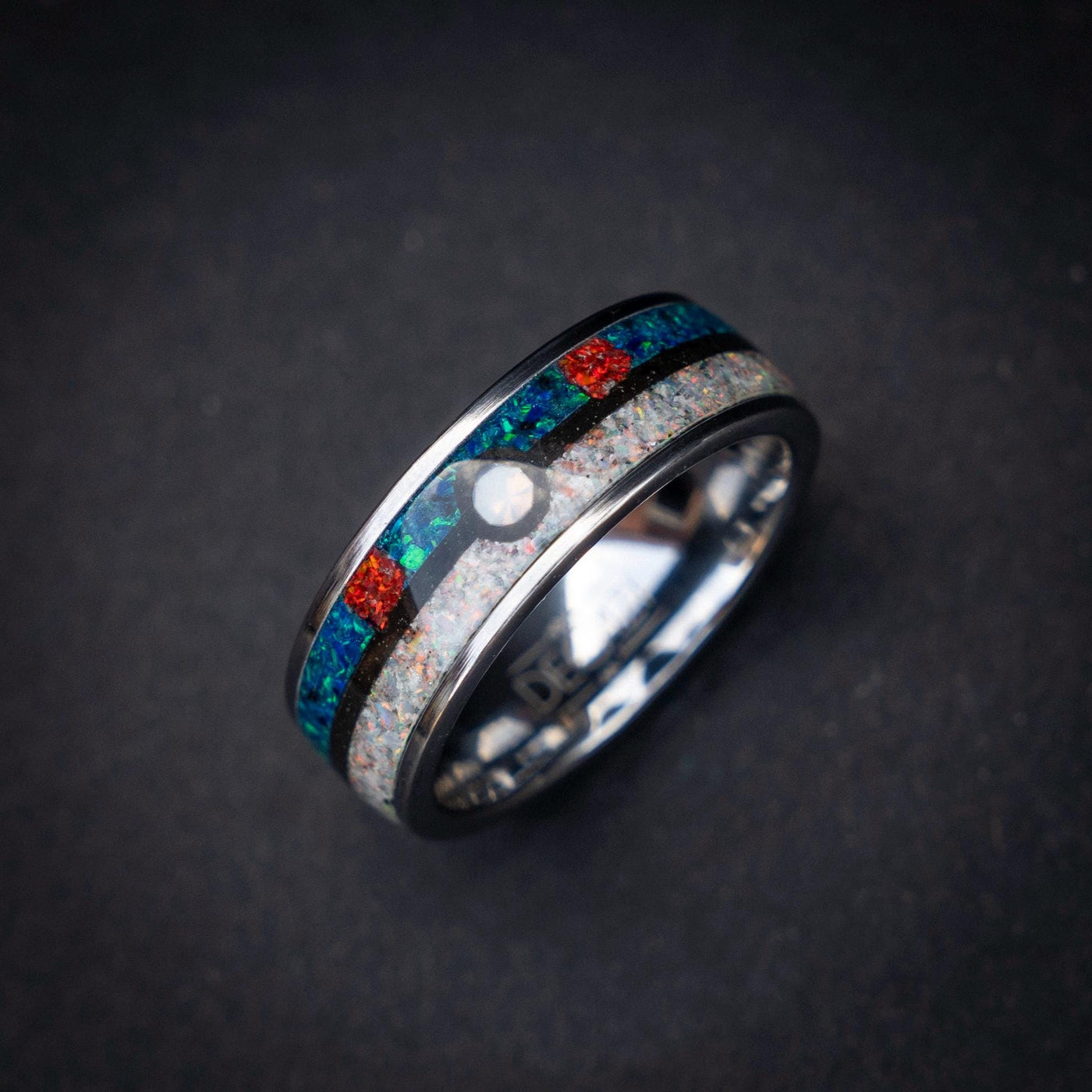 great Ball Silver Tungsten Ring, Unique Ring, Japanese Anime Inspired, Fire Opal Ring, Handmade Jewelry, Wedding Ring, Cubic Zirconia Ring.