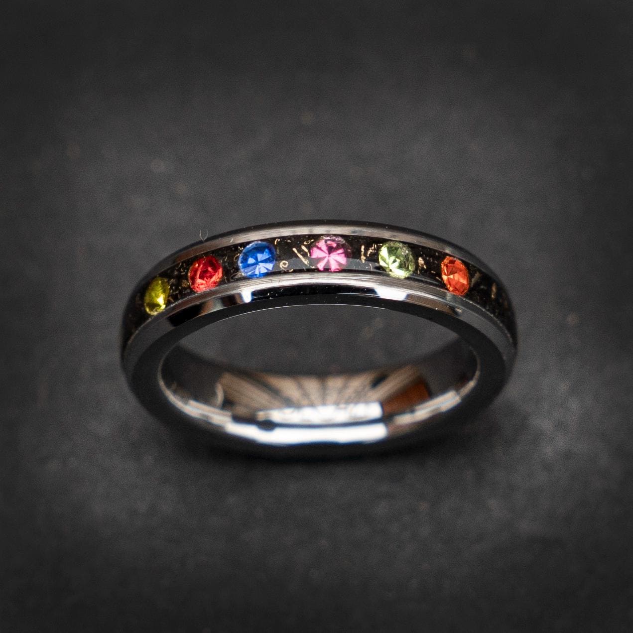 4mm Meteorite ring, The Six Infinity Stones Mens Ring, Comic Book Inspired Cubic Zirconia Ring, Tungsten Engagement Ring, Anime Fan Art Gift