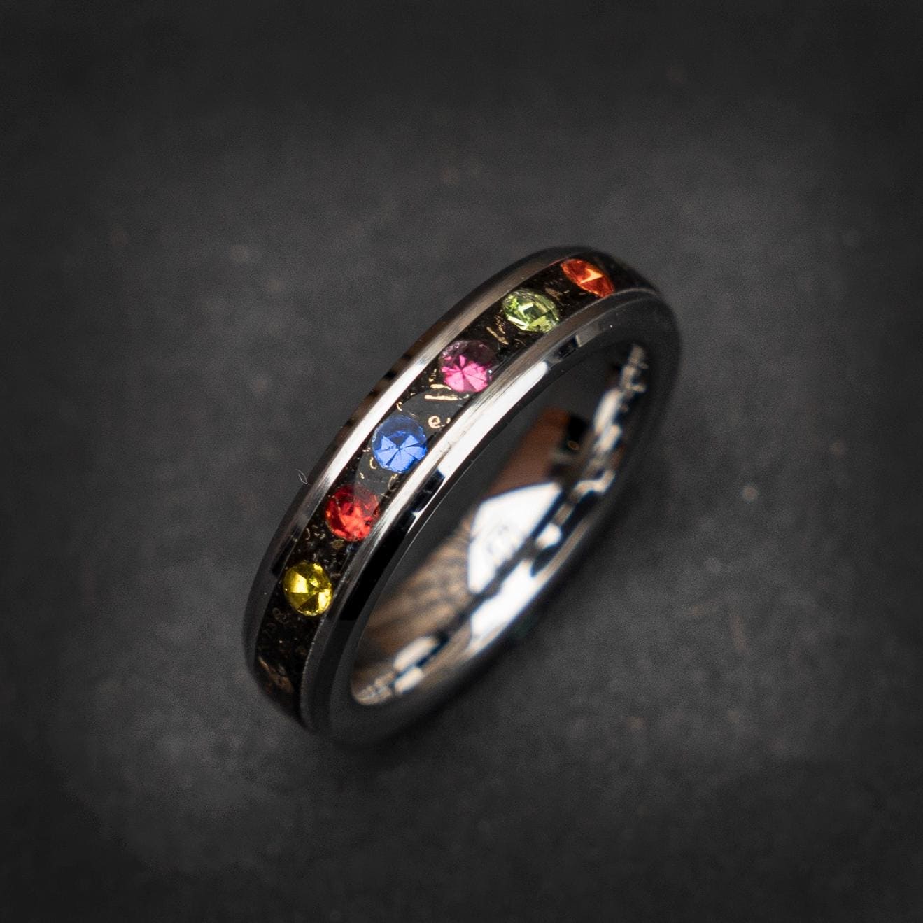 4mm Meteorite ring, The Six Infinity Stones Mens Ring, Comic Book Inspired Cubic Zirconia Ring, Tungsten Engagement Ring, Anime Fan Art Gift