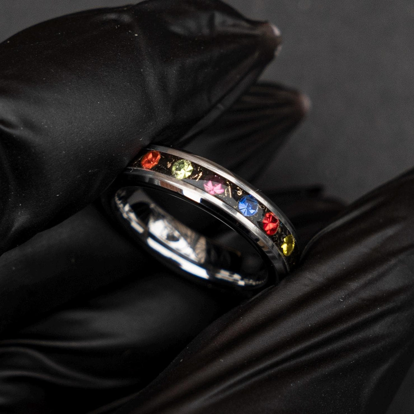 4mm Meteorite ring, The Six Infinity Stones Mens Ring, Comic Book Inspired Cubic Zirconia Ring, Tungsten Engagement Ring, Anime Fan Art Gift