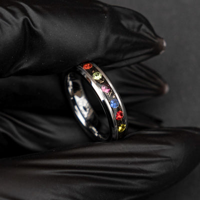 4mm Meteorite ring, The Six Infinity Stones Mens Ring, Comic Book Inspired Cubic Zirconia Ring, Tungsten Engagement Ring, Anime Fan Art Gift