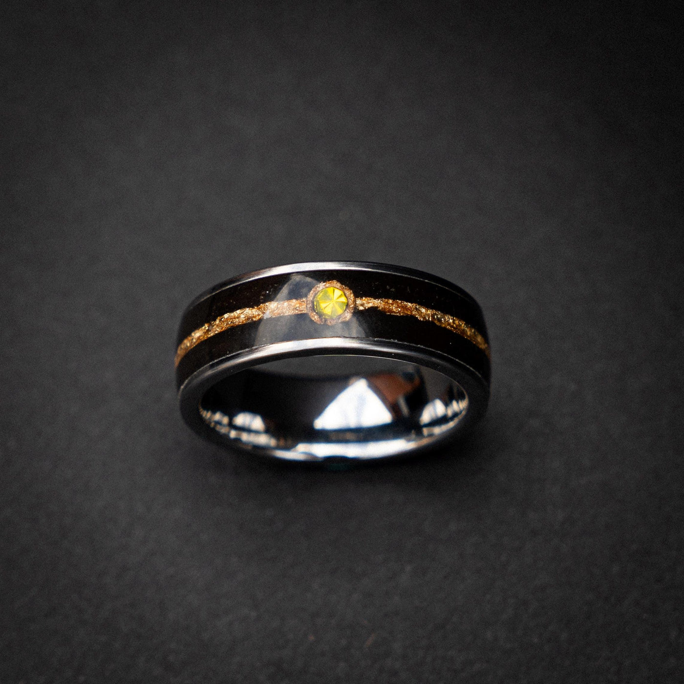 18k Gold Leaf Ball Silver Tungsten Ring, Japanese Anime Inspired, Unique Ring, Handmade Jewelry, Wedding Ring, Cubic Zirconia Ring, Decazi