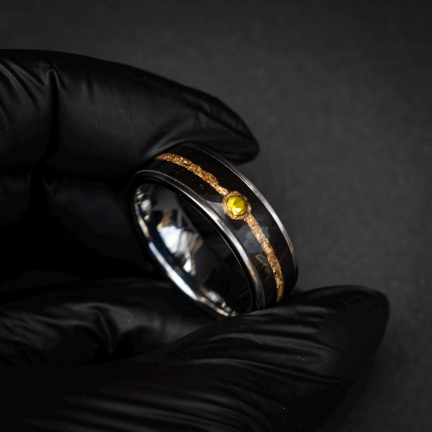 18k Gold Leaf Ball Silver Tungsten Ring, Japanese Anime Inspired, Unique Ring, Handmade Jewelry, Wedding Ring, Cubic Zirconia Ring, Decazi