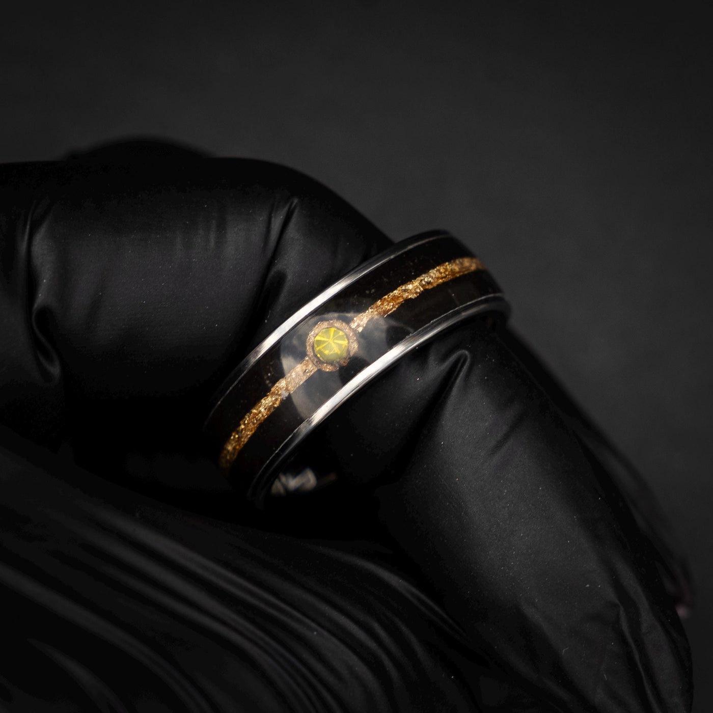 18k Gold Leaf Ball Silver Tungsten Ring, Japanese Anime Inspired, Unique Ring, Handmade Jewelry, Wedding Ring, Cubic Zirconia Ring, Decazi