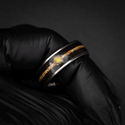 18k Gold Leaf Ball Silver Tungsten Ring, Japanese Anime Inspired, Unique Ring, Handmade Jewelry, Wedding Ring, Cubic Zirconia Ring, Decazi