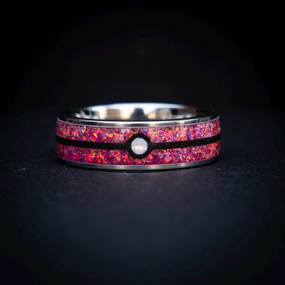 Sleepy Ball Silver Tungsten Ring, Unique Ring, Japanese Anime Inspired, Fire Opal Ring, Handmade Jewelry, Wedding Ring, Cubic Zirconia Ring.