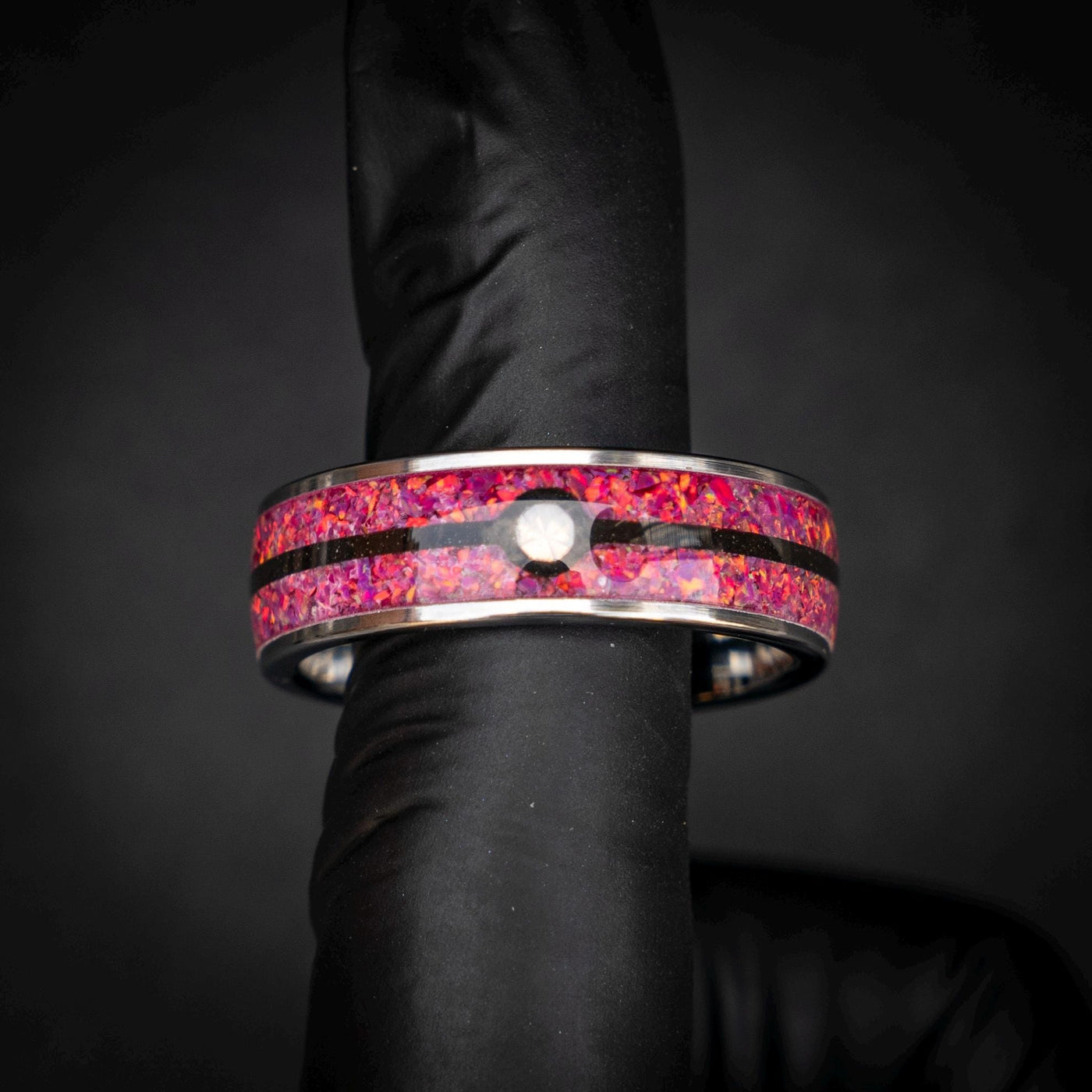 Sleepy Ball Silver Tungsten Ring, Unique Ring, Japanese Anime Inspired, Fire Opal Ring, Handmade Jewelry, Wedding Ring, Cubic Zirconia Ring.