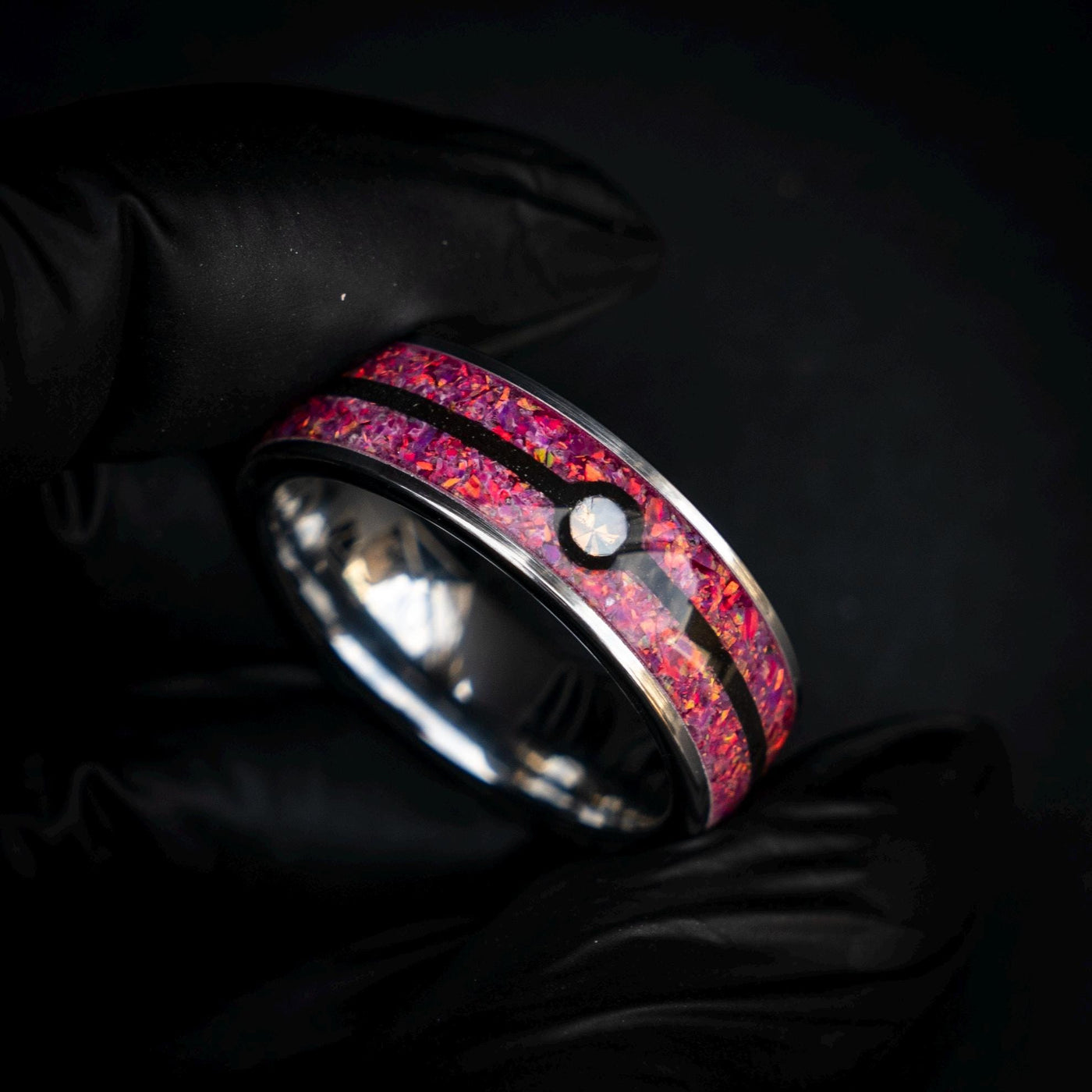 Sleepy Ball Silver Tungsten Ring, Unique Ring, Japanese Anime Inspired, Fire Opal Ring, Handmade Jewelry, Wedding Ring, Cubic Zirconia Ring.