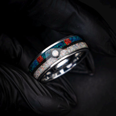 great Ball Silver Tungsten Ring, Unique Ring, Japanese Anime Inspired, Fire Opal Ring, Handmade Jewelry, Wedding Ring, Cubic Zirconia Ring.