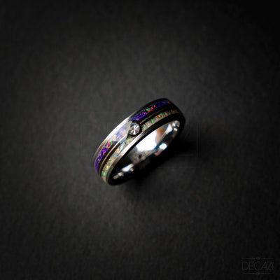 Master Ball Platinum Silver Tungsten Ring, Japanese Anime Inspired, Fire Opal Ring, Cubic Zirconia Ring, Handmade Jewelry, Wedding Ring