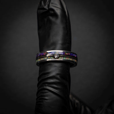 Master Ball Platinum Silver Tungsten Ring, Japanese Anime Inspired, Fire Opal Ring, Cubic Zirconia Ring, Handmade Jewelry, Wedding Ring