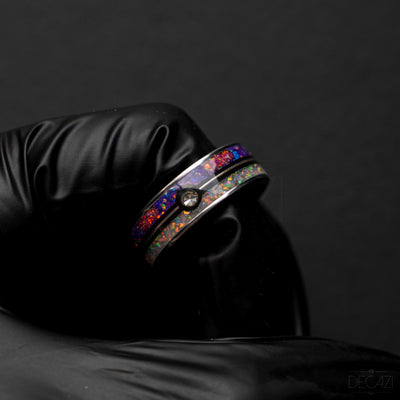 Master Ball Platinum Silver Tungsten Ring, Fire Opal Ring, Wedding Ring, Japanese Anime Inspired, Cubic Zirconia Ring, Handmade Jewelry