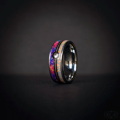Master Ball Platinum Silver Tungsten Ring, Fire Opal Ring, Wedding Ring, Japanese Anime Inspired, Cubic Zirconia Ring, Handmade Jewelry