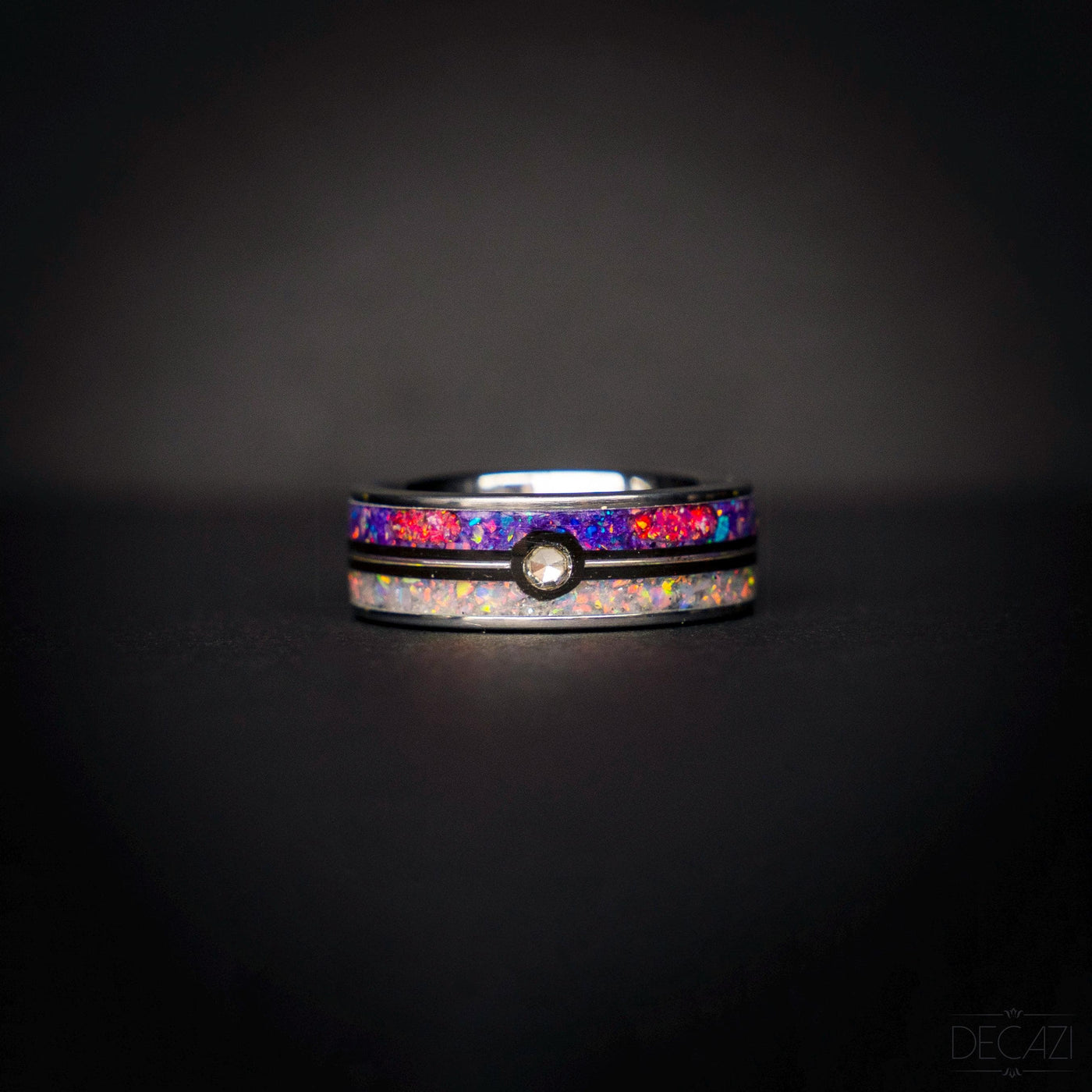 Master Ball Platinum Silver Tungsten Ring, Fire Opal Ring, Wedding Ring, Japanese Anime Inspired, Cubic Zirconia Ring, Handmade Jewelry