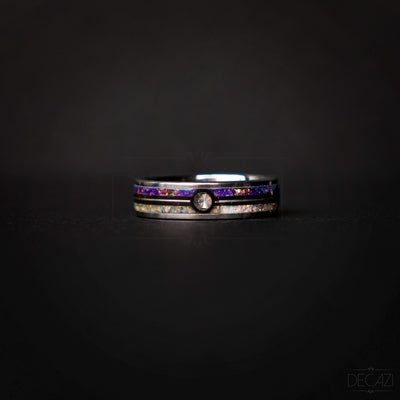 Master Ball Platinum Silver Tungsten Ring, Japanese Anime Inspired, Fire Opal Ring, Cubic Zirconia Ring, Handmade Jewelry, Wedding Ring