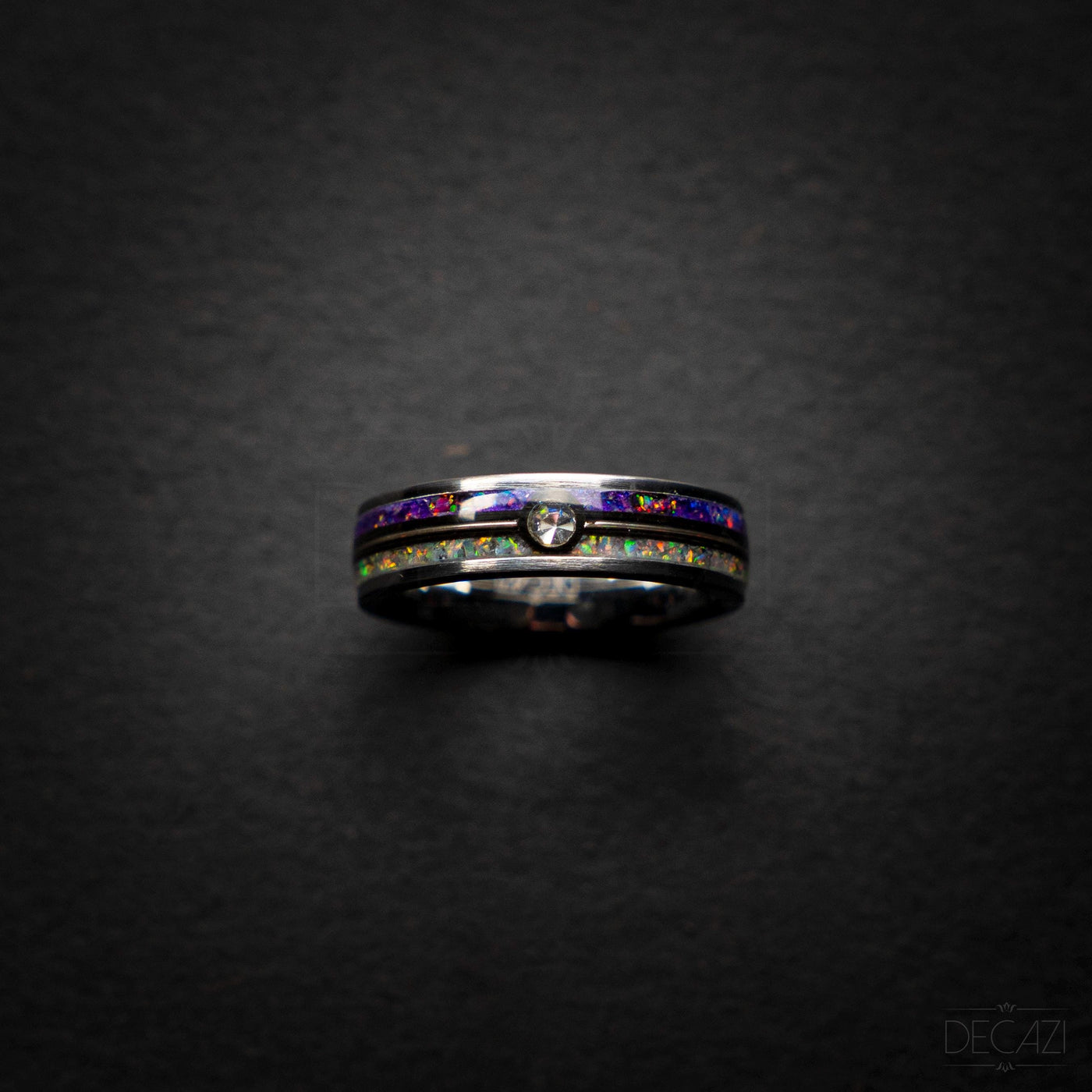 Master Ball Platinum Silver Tungsten Ring, Japanese Anime Inspired, Fire Opal Ring, Cubic Zirconia Ring, Handmade Jewelry, Wedding Ring