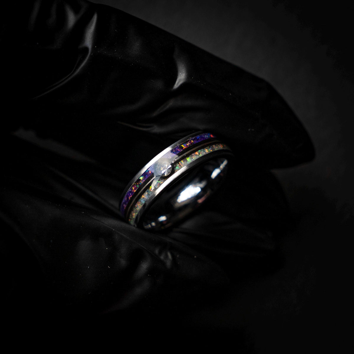 Master Ball Platinum Silver Tungsten Ring, Japanese Anime Inspired, Fire Opal Ring, Cubic Zirconia Ring, Handmade Jewelry, Wedding Ring