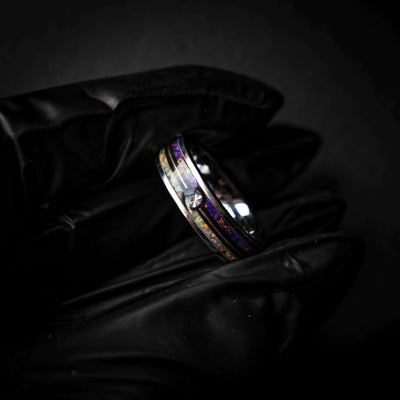 Master Ball Platinum Silver Tungsten Ring, Japanese Anime Inspired, Fire Opal Ring, Cubic Zirconia Ring, Handmade Jewelry, Wedding Ring