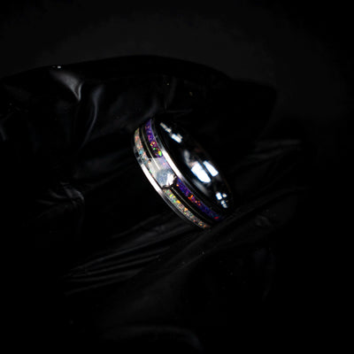 Master Ball Platinum Silver Tungsten Ring, Japanese Anime Inspired, Fire Opal Ring, Cubic Zirconia Ring, Handmade Jewelry, Wedding Ring