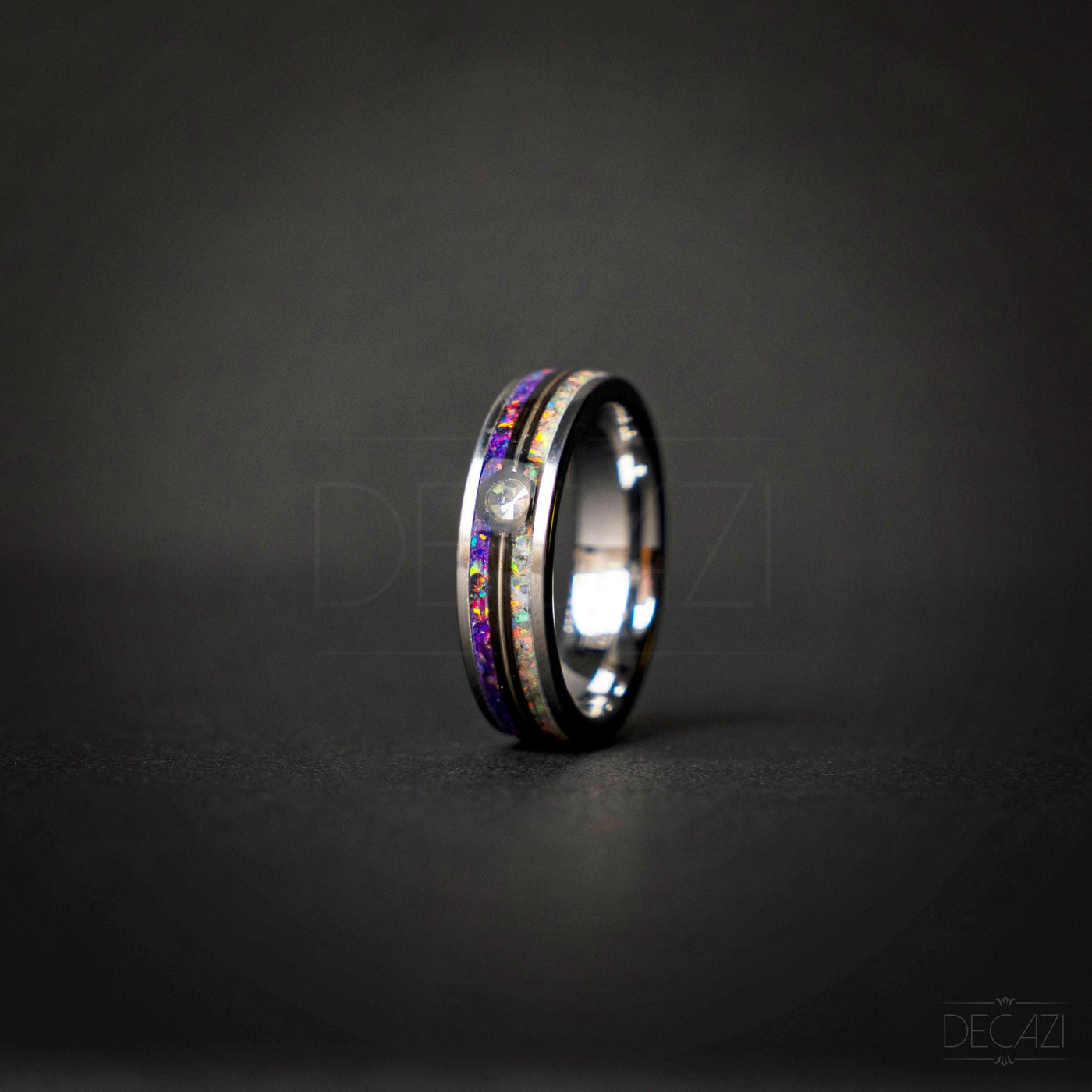 Master Ball Platinum Silver Tungsten Ring, Japanese Anime Inspired, Fire Opal Ring, Cubic Zirconia Ring, Handmade Jewelry, Wedding Ring