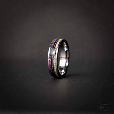 Master Ball Platinum Silver Tungsten Ring, Japanese Anime Inspired, Fire Opal Ring, Cubic Zirconia Ring, Handmade Jewelry, Wedding Ring