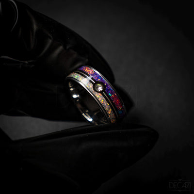 Master Ball Platinum Silver Tungsten Ring, Fire Opal Ring, Wedding Ring, Japanese Anime Inspired, Cubic Zirconia Ring, Handmade Jewelry