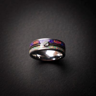 Master Ball Platinum Silver Tungsten Ring, Fire Opal Ring, Wedding Ring, Japanese Anime Inspired, Cubic Zirconia Ring, Handmade Jewelry