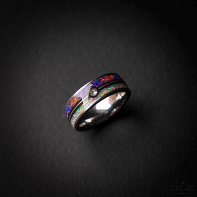 Master Ball Platinum Silver Tungsten Ring, Fire Opal Ring, Wedding Ring, Japanese Anime Inspired, Cubic Zirconia Ring, Handmade Jewelry