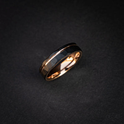 Men's Rose Gold and Black Tungsten Wedding Band – Faceted Ring – Unique Modern Men's Ring – Durable Comfort Fit Ring, 6 mm Ring | Decazi