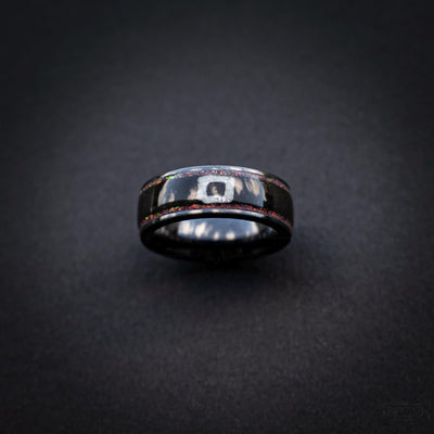 Black Statement Ring with Red Opal & White Square Symbol, Geometric Gamer-Inspired Jewelry, Korean Drama Aesthetic Jewelry, Cosplay Inspired