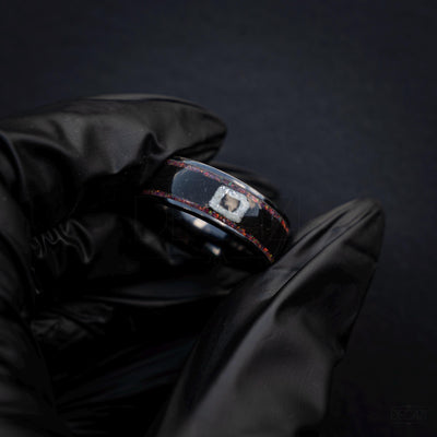 Black Statement Ring with Red Opal & White Square Symbol, Geometric Gamer-Inspired Jewelry, Korean Drama Aesthetic Jewelry, Cosplay Inspired