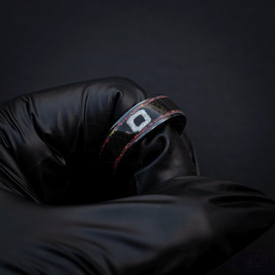 Black Statement Ring with Red Opal & White Square Symbol, Geometric Gamer-Inspired Jewelry, Korean Drama Aesthetic Jewelry, Cosplay Inspired