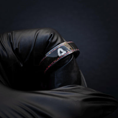 Black Ring with Pink Opal and White Triangle Symbol – Dark Geometric Aesthetic Jewelry, Korean Drama Aesthetic Jewelry, Geometric Gamer