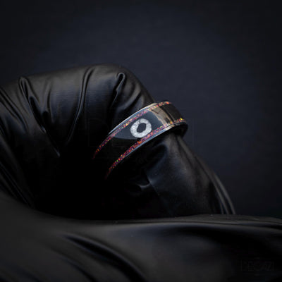 Black Ring with Pink Opal and White Circle Symbol – Geometric Aesthetic Jewelry, Subtle Fandom Jewelry, Korean Drama, Geometric Gamer