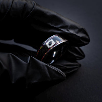 Black Statement Ring with Red Opal & White Square Symbol, Geometric Gamer-Inspired Jewelry, Korean Drama Aesthetic Jewelry, Cosplay Inspired