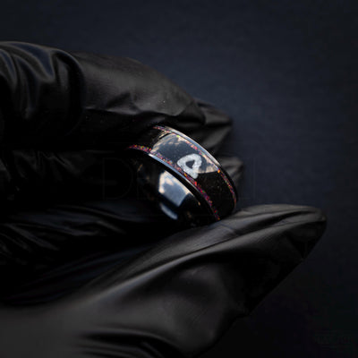 Black Ring with Pink Opal and White Triangle Symbol – Dark Geometric Aesthetic Jewelry, Korean Drama Aesthetic Jewelry, Geometric Gamer