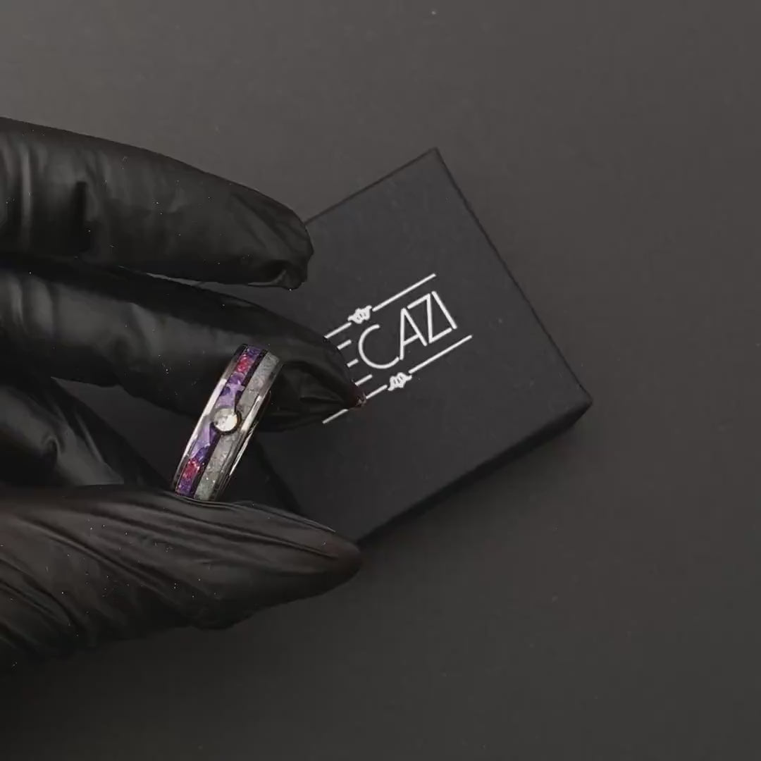 Master Ball Platinum Silver Tungsten Ring, Japanese Anime Inspired, Fire Opal Ring, Cubic Zirconia Ring, Handmade Jewelry, Wedding Ring