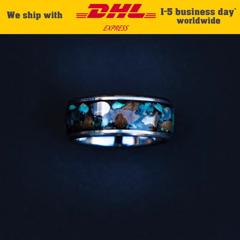 Ethiopian Opal Tungsten Ring & Triceratops Tooth