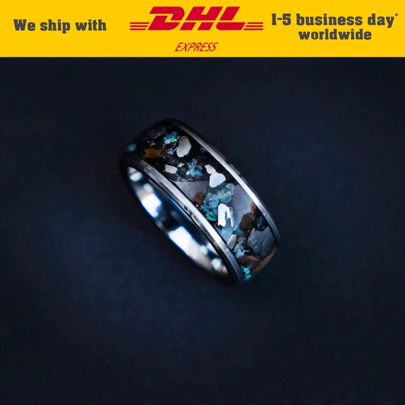 Ethiopian Opal Tungsten Ring & Triceratops Tooth