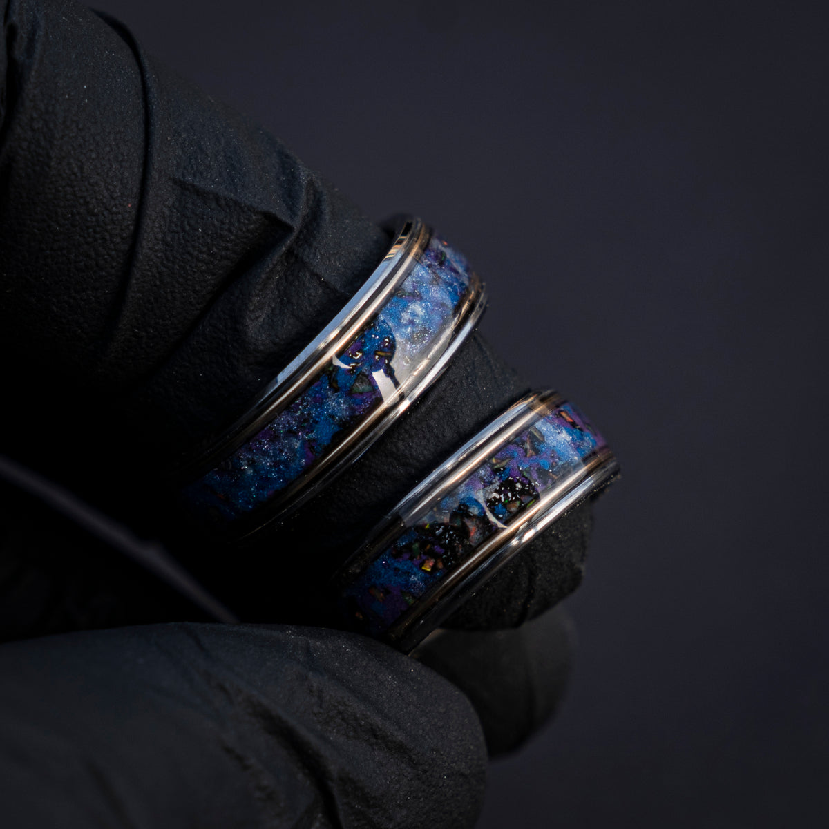 Galaxy opal ring with gold wire and meteorite - Decazi