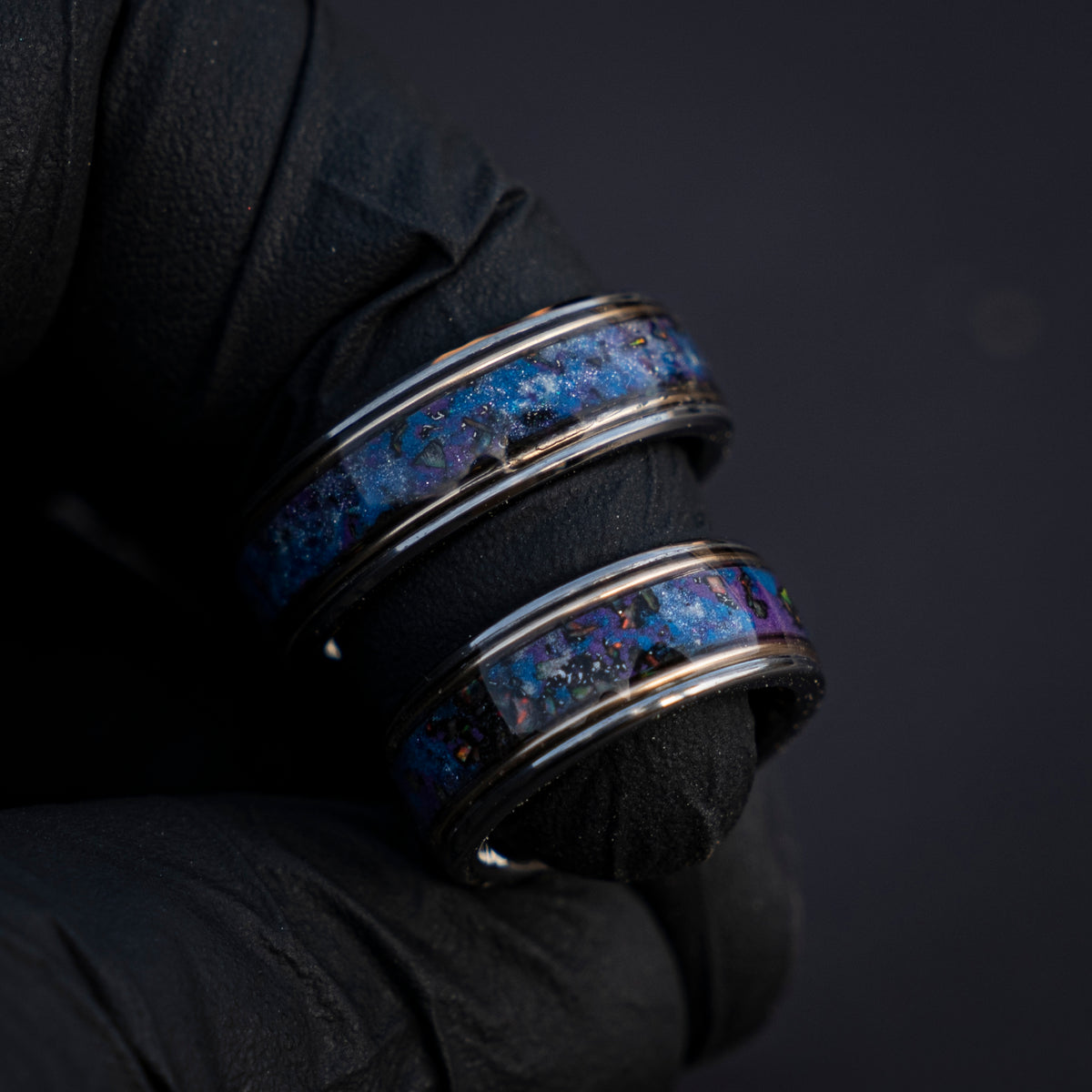 Galaxy opal ring with gold wire and meteorite - Decazi