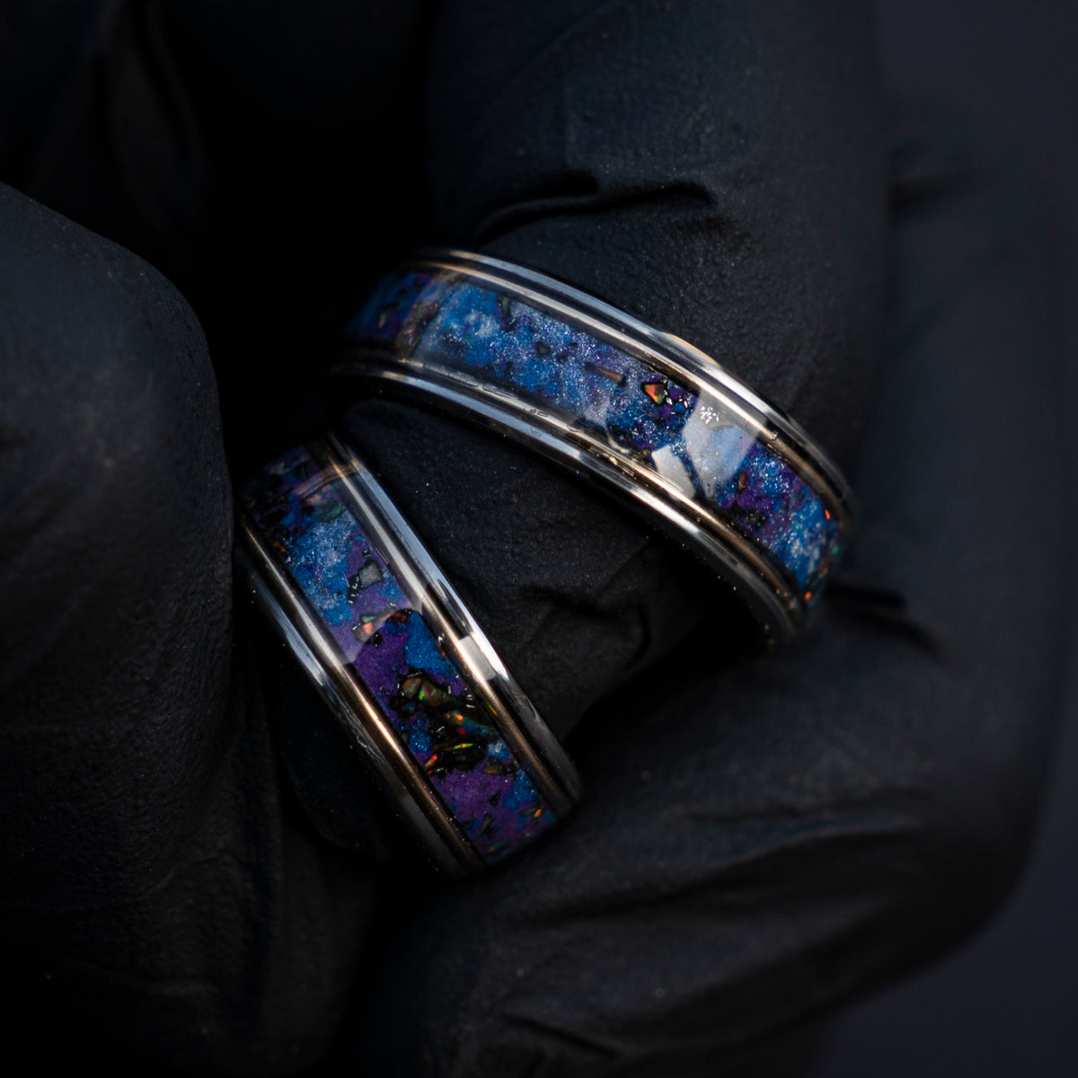 Galaxy opal ring with gold wire and meteorite - Decazi