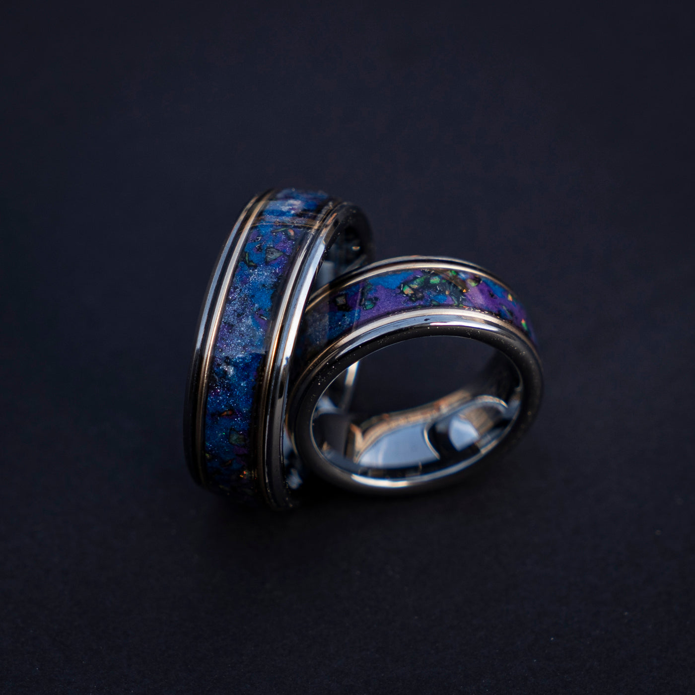 Galaxy opal ring with gold wire and meteorite - Decazi