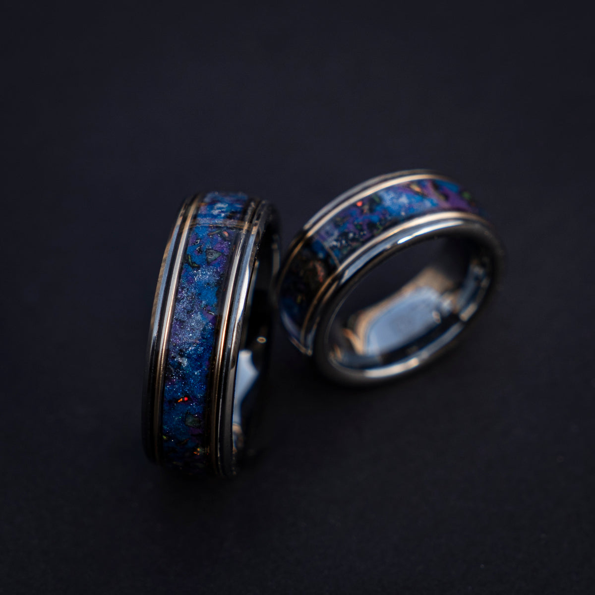Galaxy opal ring with gold wire and meteorite - Decazi