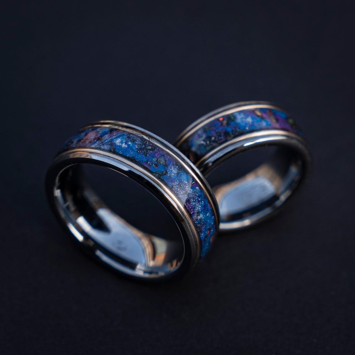 Galaxy opal ring with gold wire and meteorite - Decazi