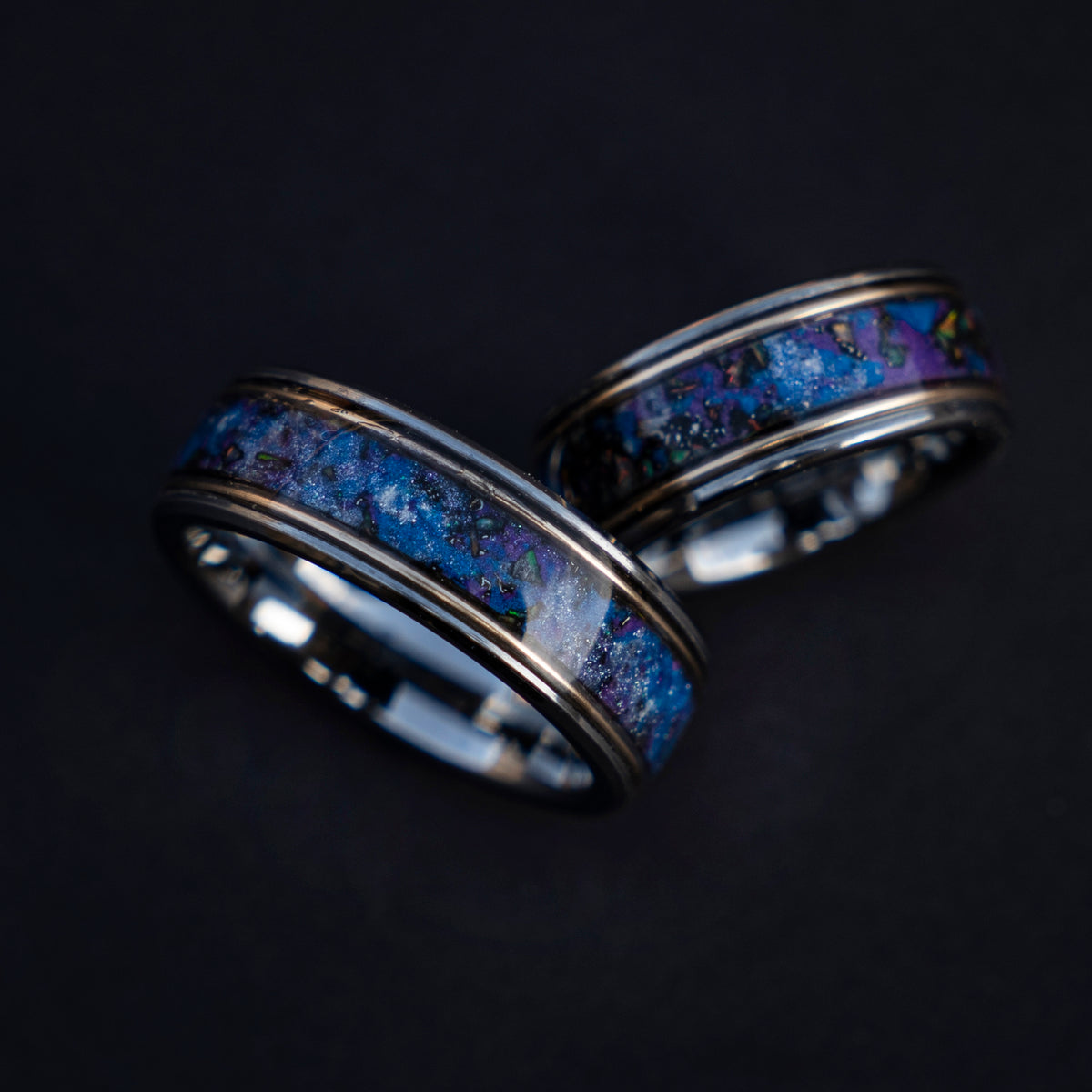 Galaxy opal ring with gold wire and meteorite - Decazi