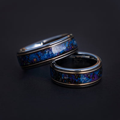 Galaxy opal ring with gold wire and meteorite - Decazi